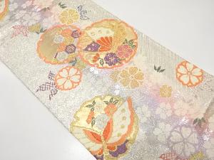 アンティーク　雪輪に蝶・桜模様織り出し袋帯（材料）